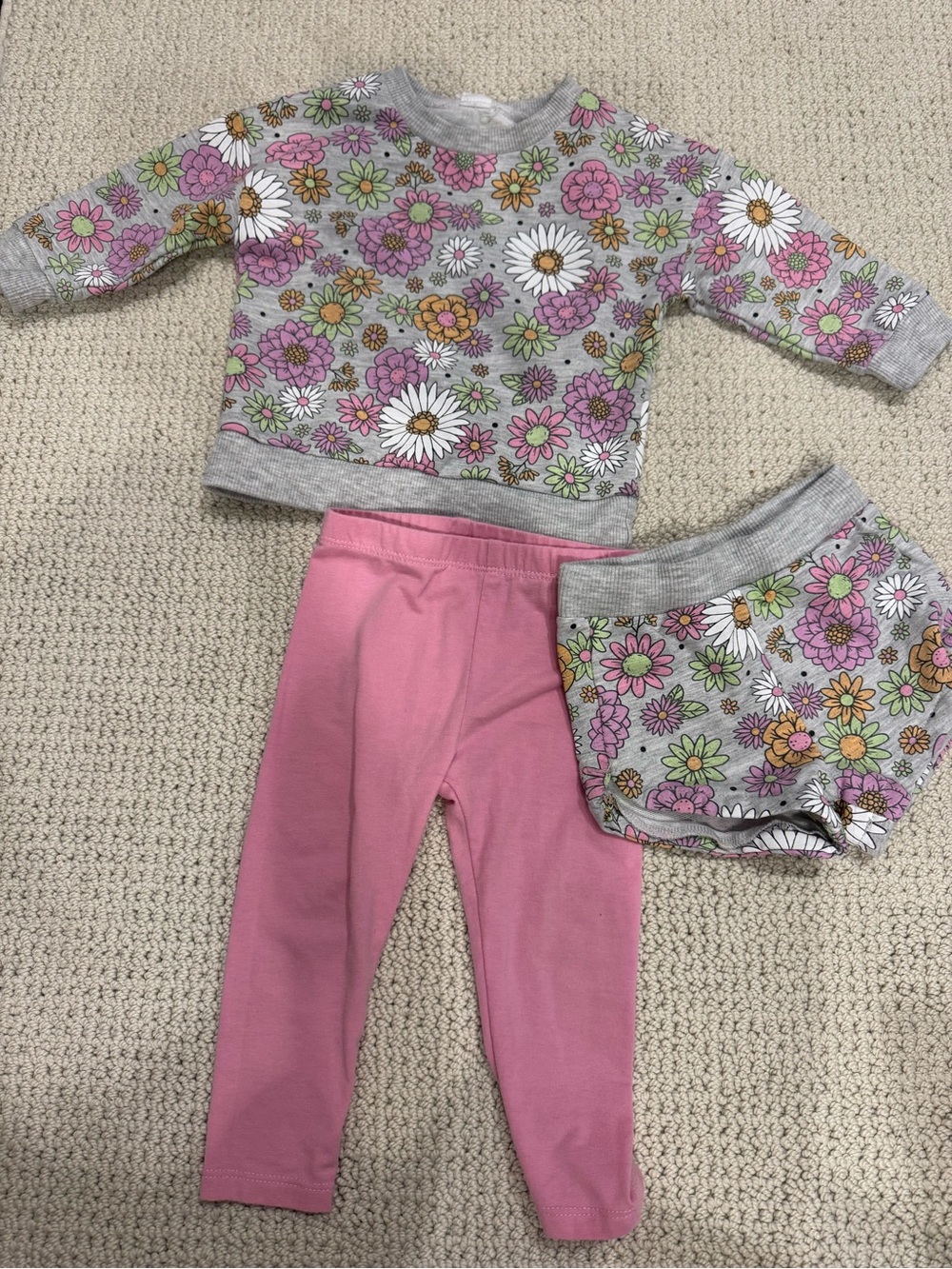 Girls Floral Sweatshirt and matching shorts and leggings size 12 months
